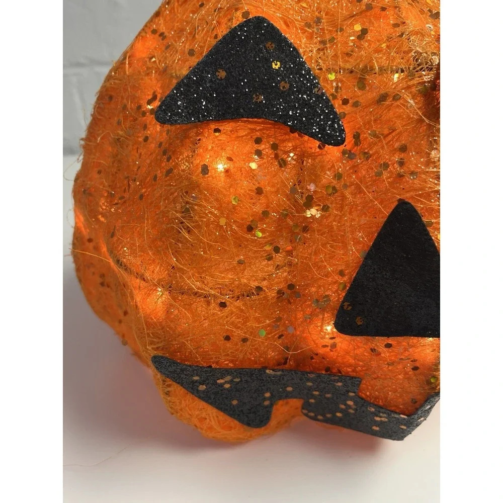 Spun Spaghetti Light Up Pumpkin Halloween Glittery Jack O Lantern WORKS‎ Decor